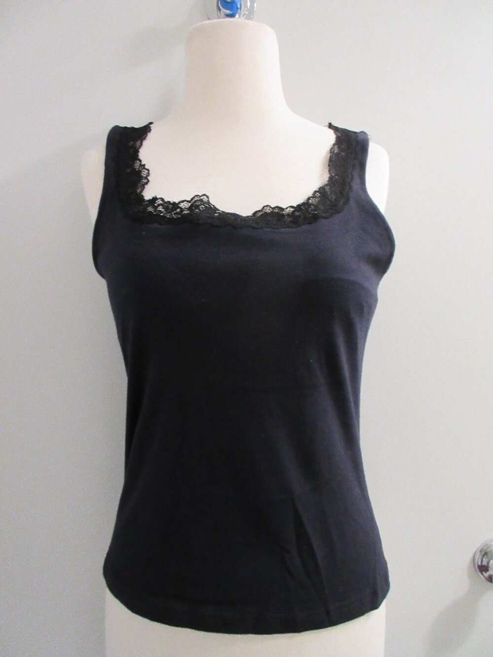 St. Eve Lace Trim Camisole Tank Top Sz XL Black Shelf Bra Stretch Layer 90s Y2K
